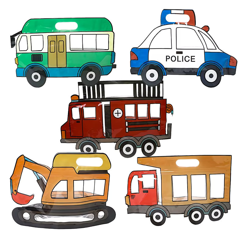 10er Set Motiv Geschenkbeutel mit Lkw Bagger und Polizei Auto für Kindergeburtstag und Party Dekoration in Mehrfarbig - Bild 4