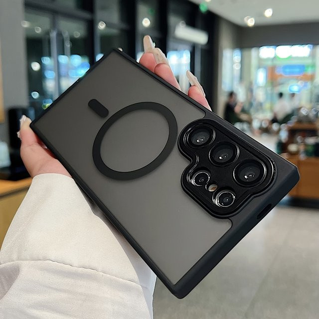Transparente Stoßfeste Samsung Galaxy Hülle mit MagSafe Magnetischer Kabelloser Ladefunktion in Lila - Bild 1