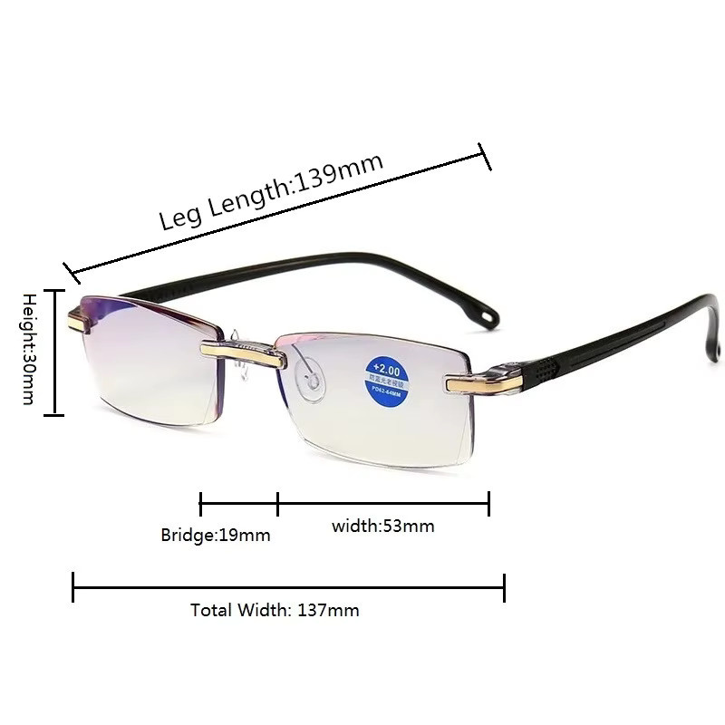 MDOD Lesebrille, Herren, randlos, rechteckig, Metall - Bild 2