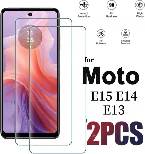 2 Stück Displayschutzfolie aus gehärtetem Glas für Motorola Moto E15 E14 und Moto E13, transparent, 9H Schutzfolie gegen Kratzer - Bild 1