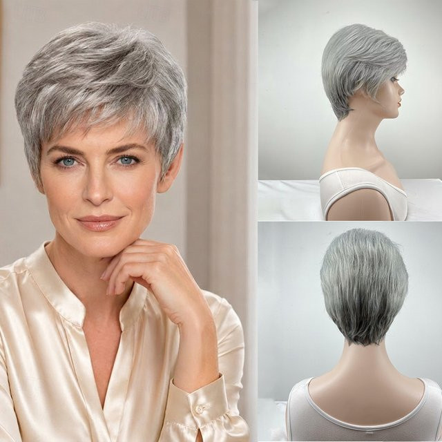 HAIRJOY Kunsthaar-Perücke, Damen, silbergrau, Pixie-Schnitt - Bild 1
