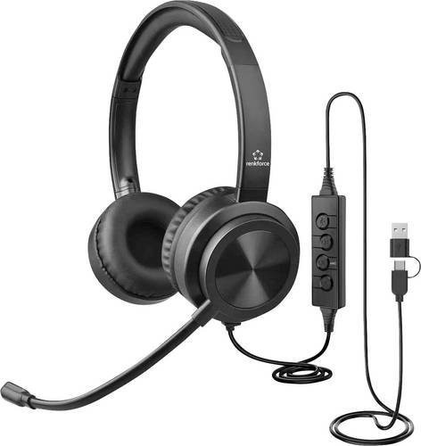 Renkforce RF-HS-430 On-Ear Kopfhörer kabelgebunden Stereo Schwarz mit USB-C, Lautstärkeregelung und Mikrofon-Stummschaltung - Bild 1