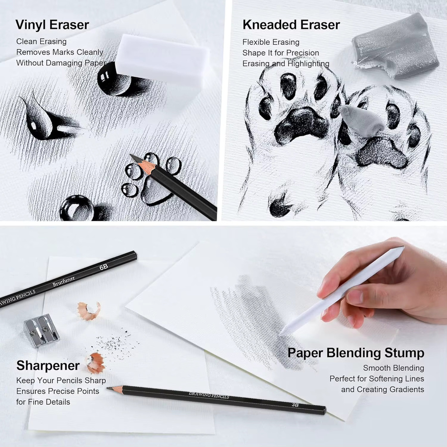 Professionelles Skizzier- und Zeichenstift-Set aus Graphit und Kohle in Schwarz für Künstler und Erwachsene, 14-38 Stück - Bild 4
