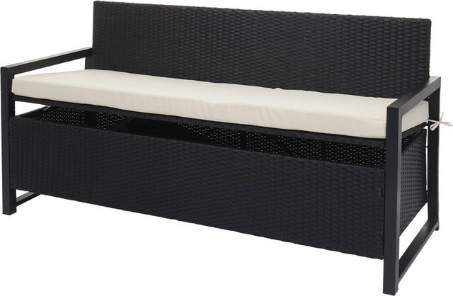 PROREGAL Poly-Rattan 3er Sitzbank als Truhenbank mit Staufach und Kissen, Anthrazit und Creme, H 87 cm x B 164 cm x T 57 cm - Bild 1