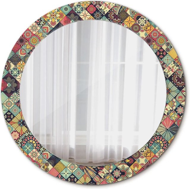 Tulup Rundspiegel mit Patchwork Fliesen Aufdruck in Multicolour, Durchmesser: 70 cm - Bild 1