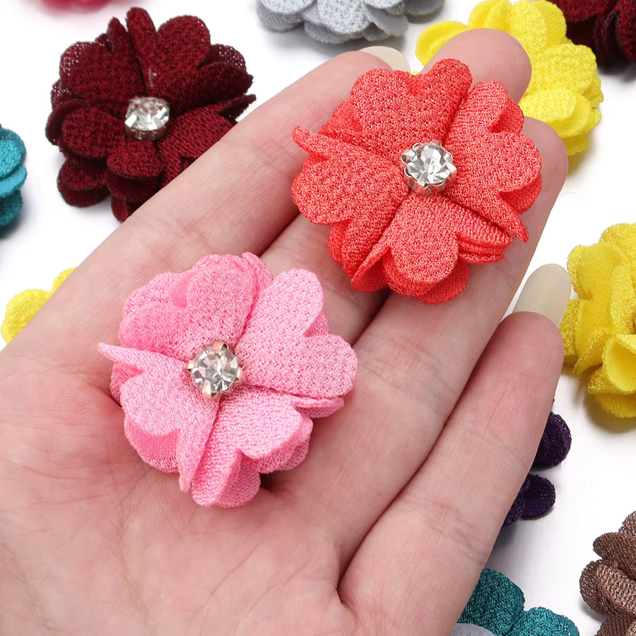 10 Stück Stoff Blumen Applikationen mit Perlen und Strass in Orange und Multicolour, Durchmesser: 3,5 cm, ideal für DIY Scrapbooking, Kleidung und Kopfbedeckungen - Bild 5
