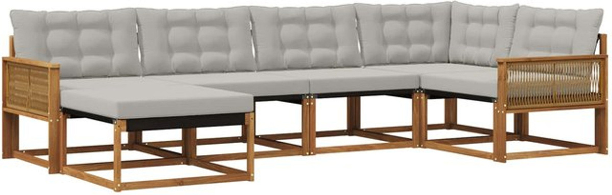 vidaXL Outdoor-Sofagarnitur aus Akazie mit Kissen, 6-teiliges Loungemöbel-Set in Natur und Hellgrau - Bild 1