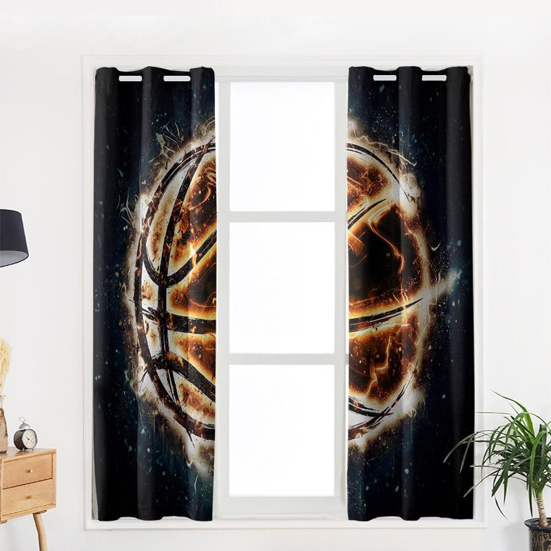 Dekorative halbtransparente Vorhänge mit brennendem Basketball Motiv in Gelb, Breite: 135 cm, Höhe: 60 cm - Bild 1