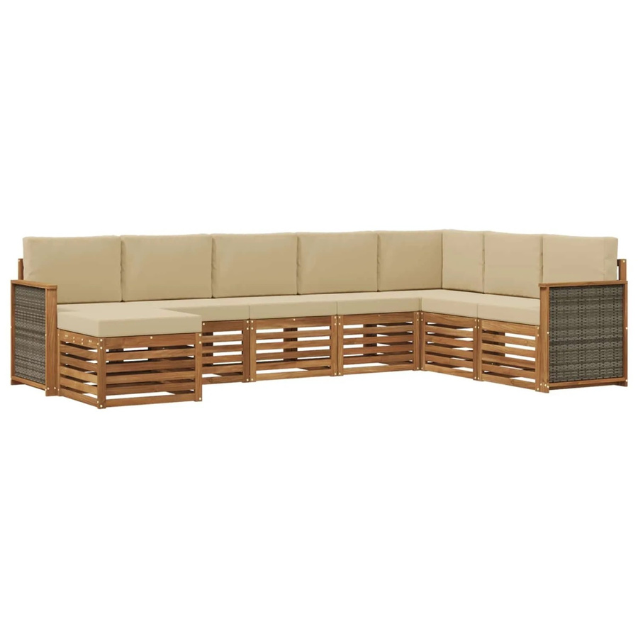 vidaXL Outdoor-Sofagarnitur in L-Form aus massivem Akazienholz mit 6 Kissen in Natur-Beige - Bild 2