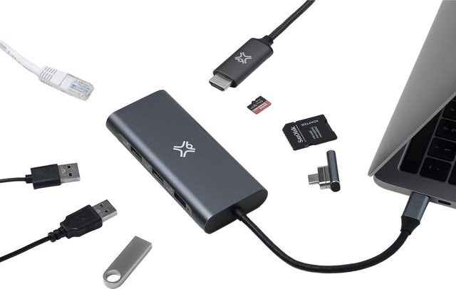 XtremeMac XWH-HUB8-13 USB Typ-C Schnittstellen-Hub mit HDMI und Ethernet in Grau - Bild 1