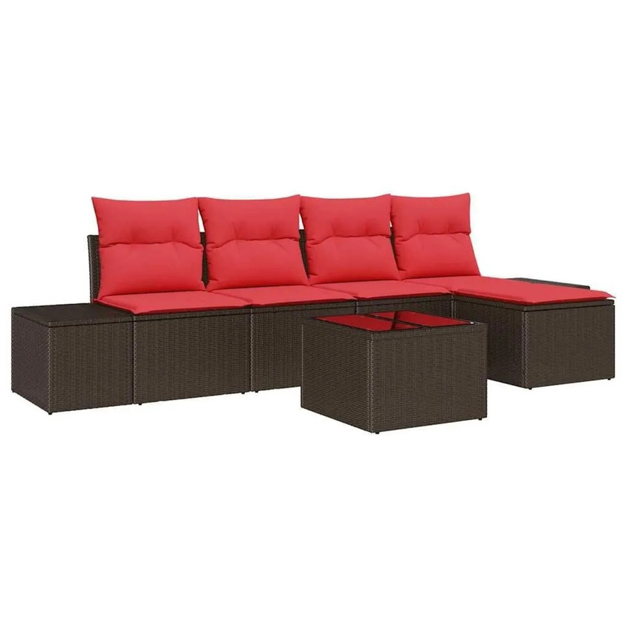 vidaXL Lounge-Gartenmöbel Set aus Polyrattan in L-Form mit Eckelement, 2-Sitzer-Sofa, Ottoman, Couchtisch und 6 Kissen in Braun - Bild 2