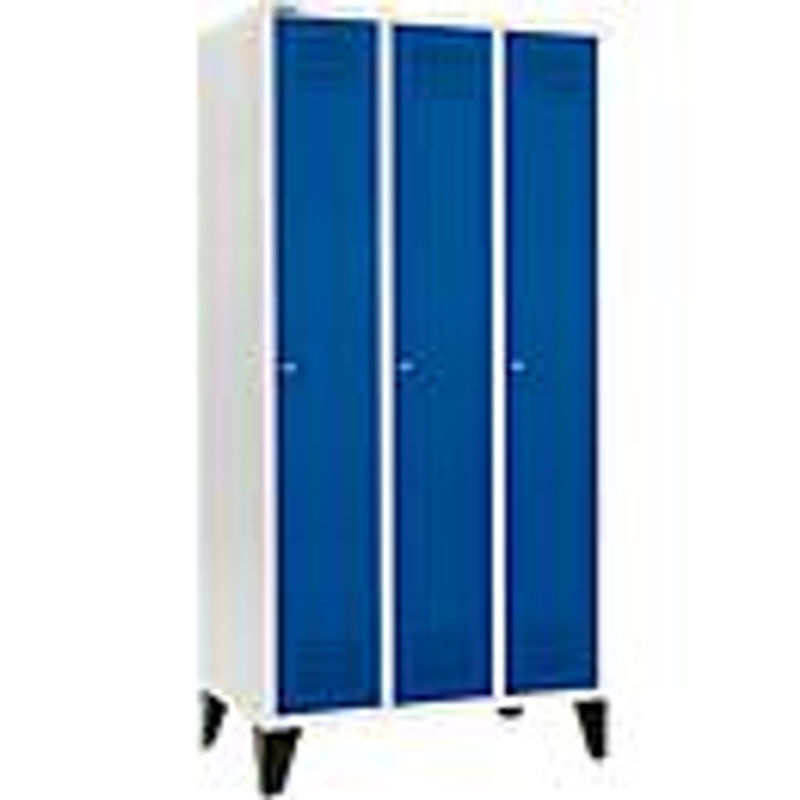 Schäfer Shop Genius Kleiderspind mit Füßen, 3 Abteile, Zylinderschloss, lichtgrau/enzianblau, B/T/H: 300 mm Abteilbreite - Bild 2