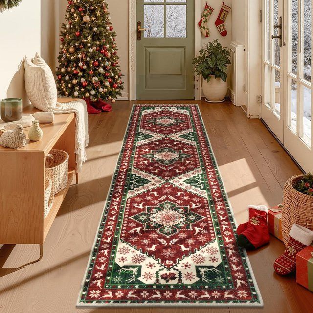 VIKAMA Weihnachts-Laufteppich für Flur, Schlafzimmer und Küche – Rutschfester Teppich mit Niedrigfaser-Feiertagsdesign - Bild 1