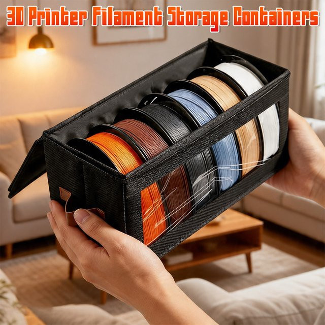 APWIKOGER 3D-Drucker Filament-Aufbewahrungsbehälter mit Trockenmitteln und Organizer-Box für 4 Spulen à 1 kg, Schwarz - Bild 1