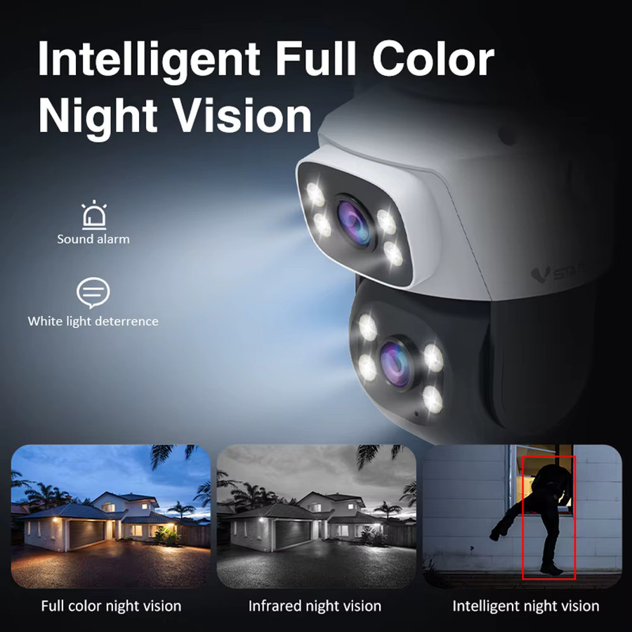 Vstarcam 5MP Dual-Objektiv WLAN PTZ-Kamera mit Doppelbildschirm, 5-fach Digitalzoom und Nachtsicht, weiße Smart Überwachungskamera für Outdoor und Zuhause - Bild 3