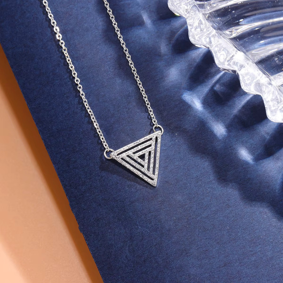 Halskette 925 Silber, Hohldreieckiger Geometrischer Anhänger, Damen - Bild 2