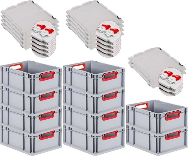 PROREGAL Spar Set 10x Eurobox Nextgen Color mit Scharnierdeckel und Schiebeschnappverschlüssen, Rot, H x B x T: 17 x 30 x 40 cm - Bild 1