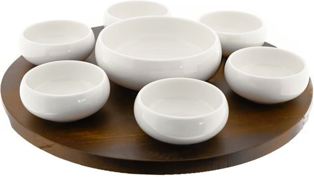 Almina 8-teiliges Servierschalen-Set aus Keramik mit weißem Holzbrett für Snacks und Dips - Bild 1