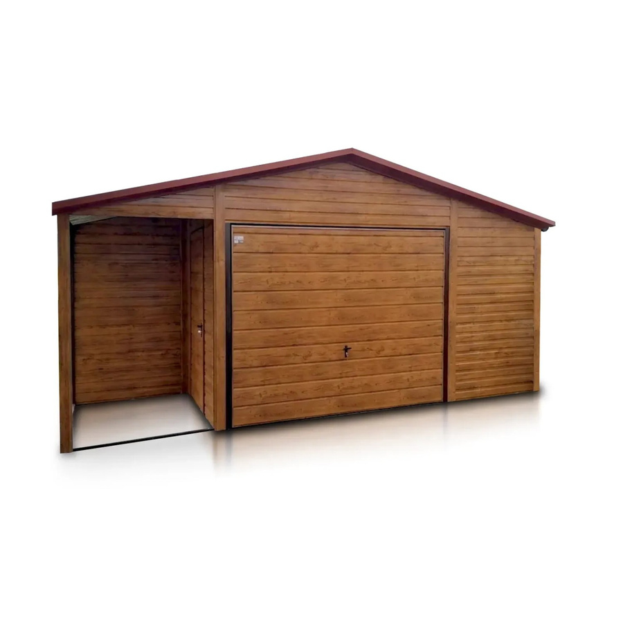 Liderstal Einzelgarage aus Blech mit Satteldach und Schwingtor in Eiche Holznachbildung, B/T: 600 x 600 cm - Bild 2