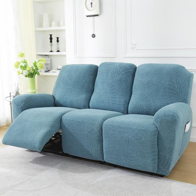Elastischer Jacquard Sesselbezug von MILU für 1-Sitzer Liegesessel in Seeblau mit floralem Design - Bild 1
