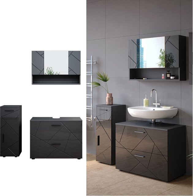 Vicco Badmöbelset Irma in Anthrazit Hochglanz, 3-teiliges Badezimmer-Set mit Spiegelschrank, Waschtischunterschrank und Midischrank - Bild 1