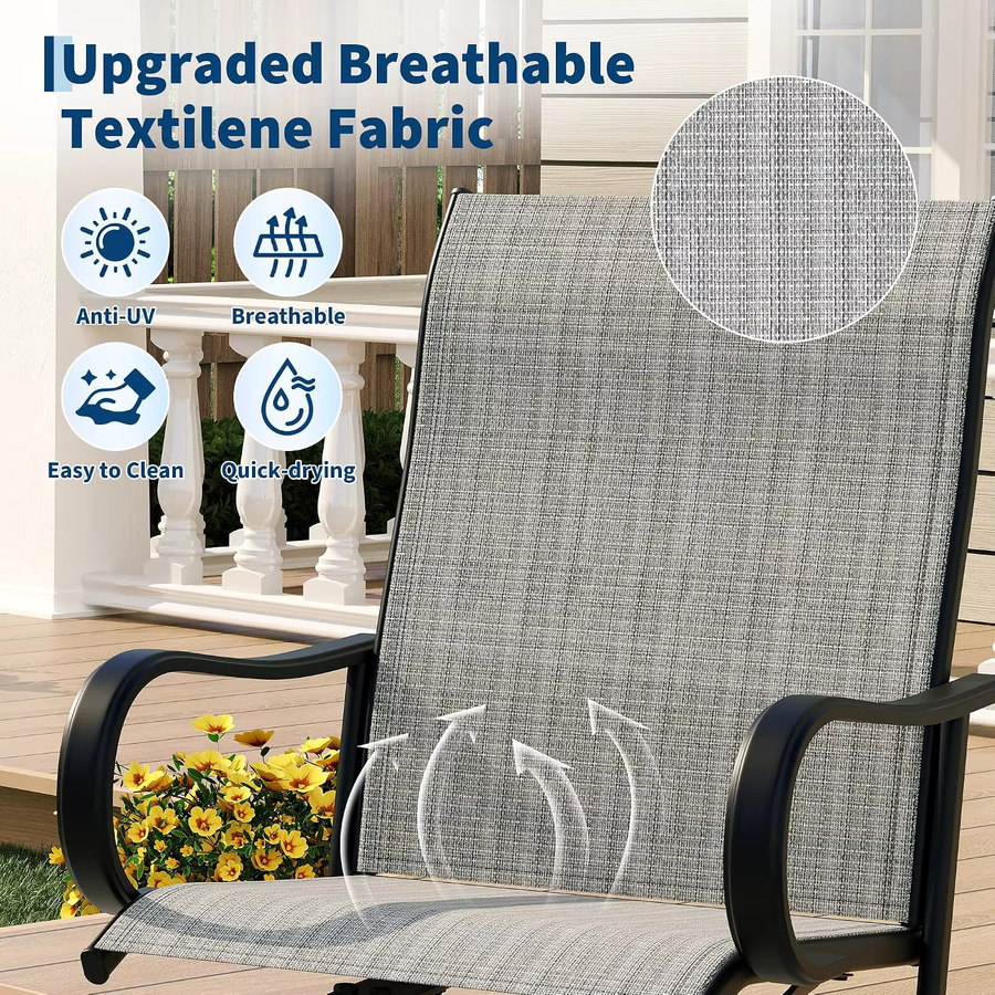 Garvee 2er-Pack drehbare Outdoor-Esszimmerstühle aus Textilene in Grau mit wetterfestem Metallrahmen und Armlehnen für Garten und Terrasse - Bild 6