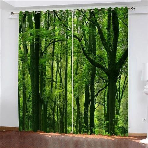 Verdunkelungsvorhang Yiran Furniture mit grünem Waldmuster und Naturmotiv, Breite: 80 cm, Höhe: 185 cm - Bild 1