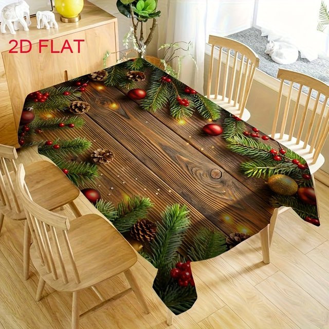 DUTRIEUX Weihnachtstischdecke aus Polyester mit Tannenzapfen- und Beeren-Design, rechteckig, Braun - Bild 1