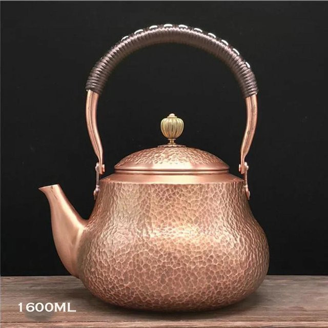Handgefertigte Teekanne aus Kupfer mit Hammermuster von Yiran Furniture in Braun und Orange - Bild 1