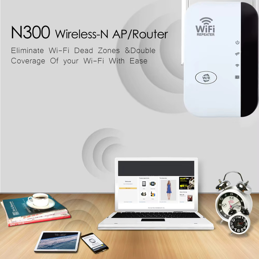 Kebidumei Wifi Repeater 2,4G Drahtloser Signalverstärker und Netzwerk-Erweiterung mit 300M Empfänger für PC und Macbook in Schwarz oder Weiß - Bild 2