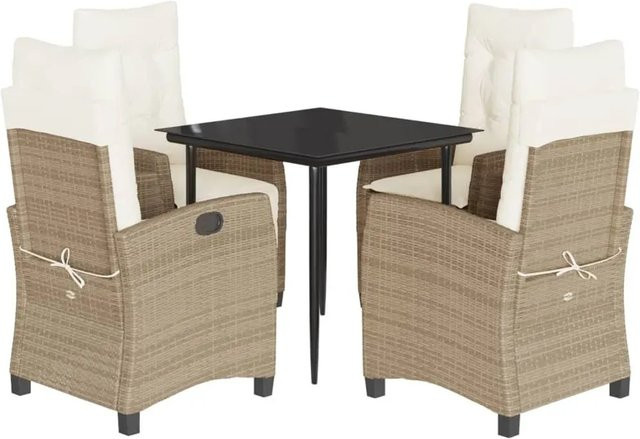 vidaXL 5-teilige Garten-Essgruppe aus Poly-Rattan mit Kissen in Beige und Cremeweiß - Bild 1