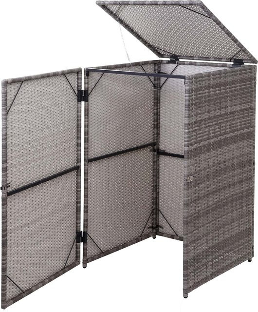Mülltonnenverkleidung MCW-E25 Mülltonnenbox aus Poly-Rattan für 120l in Grau, B/H/T: 110 x 66 x 65 cm - Bild 1