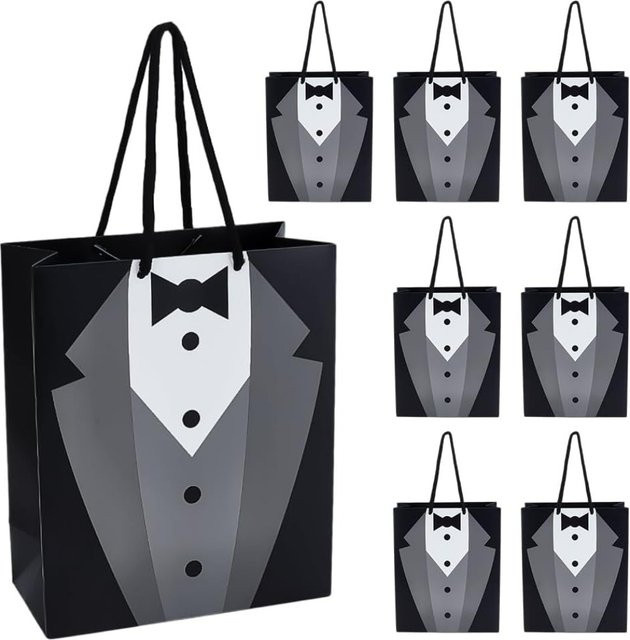12er-Pack Smoking-Geschenktüten aus Papier in Schwarz-Weiß mit Griff, B/H/T: 23,1 x 23,1 x 3,0 cm - Bild 1