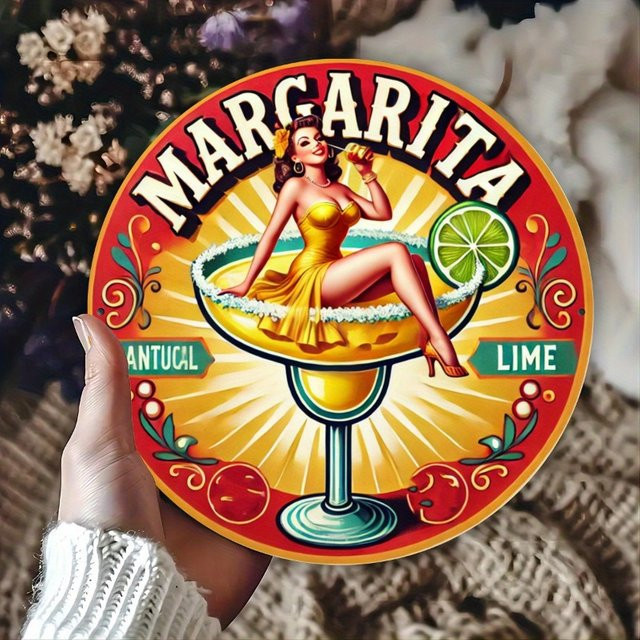Retro Margarita Cocktail Metallschild von Potdemiel – Rundes Wandschild in Mehrfarben für Bar und Dekoration - Bild 1