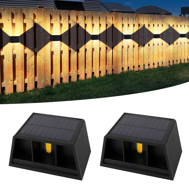T-SUNRISE Solar-Wandleuchte Set 2 Stück, Schwarz, Warmweiß 3000 K, Modernes Up-Down Design für Garten, Veranda und Außenbereich - Bild 1