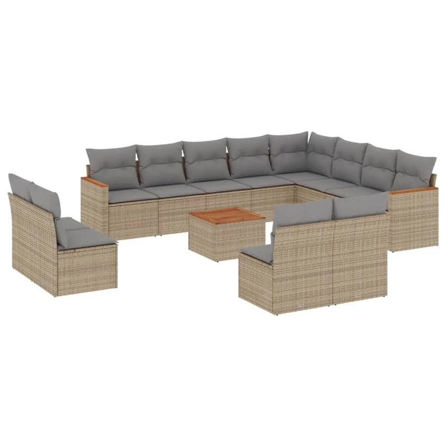 vidaXL 13-teilige Garten-Sofagarnitur aus Poly-Rattan in Beige mit wetterfesten Kissen und pulverbeschichtetem Stahlgestell - Bild 2