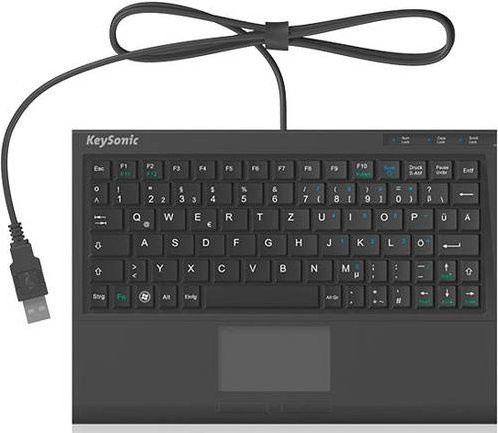 Keysonic ACK-3410 USB Tastatur mit integriertem Touchpad und Maustasten, QWERTZ Deutsch, Schwarz - Bild 1