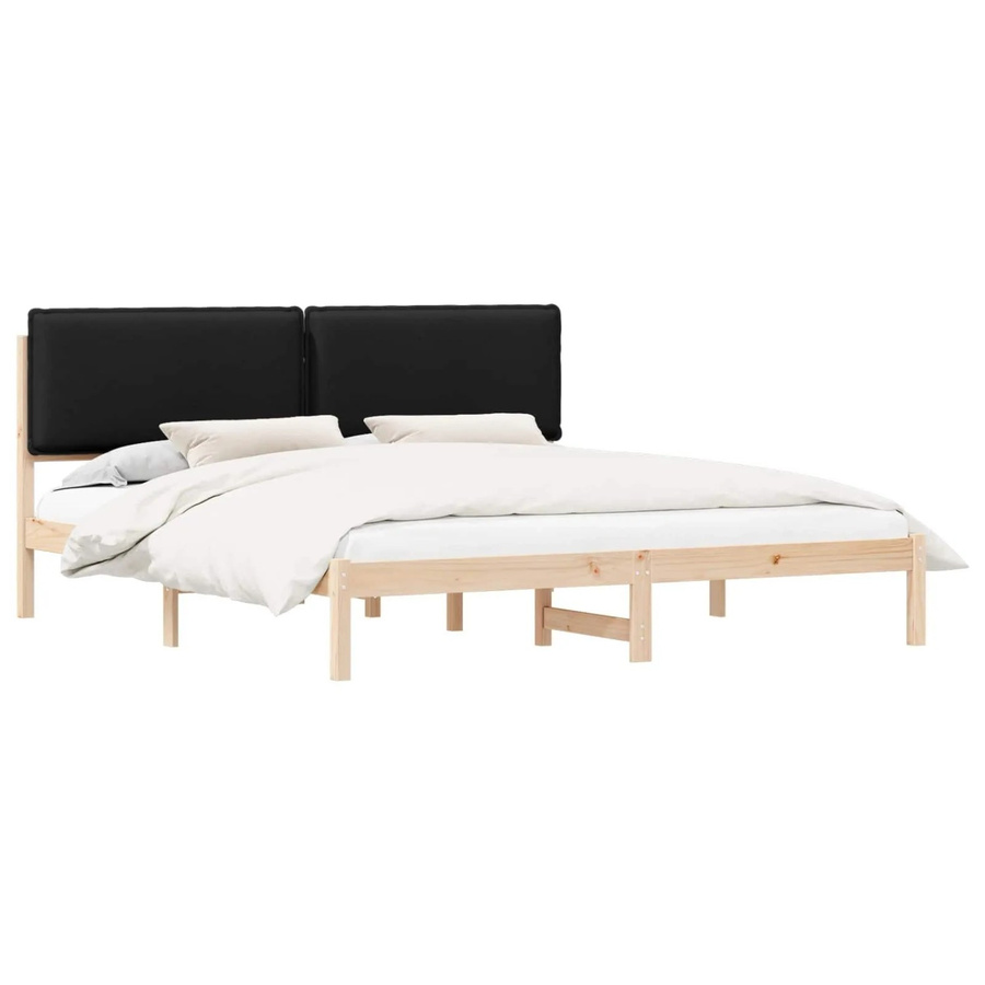 vidaXL Bettgestell mit gepolstertem Kopfteil aus Massivholz in Schwarz und Braun, B/T/H: 180 x 200 x 84,5 cm (Matratzenfläche) / Gesamthöhe: 185,5 cm / Gesamtlänge: 205,5 cm - Bild 2