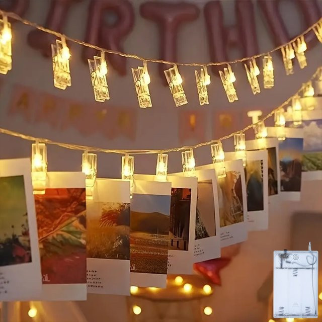 Majisu LED Lichterkette mit Foto-Clips, batteriebetrieben, warmweiß, zur Dekoration von Bildern und für Partys oder Festivals - Bild 1