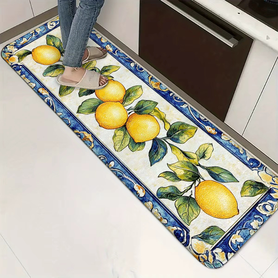 VIKAMA Küchenmatten-Set im mediterranen Zitronen-Design, gelb, rutschfest und saugfähig, rechteckig aus Polyester - Bild 2
