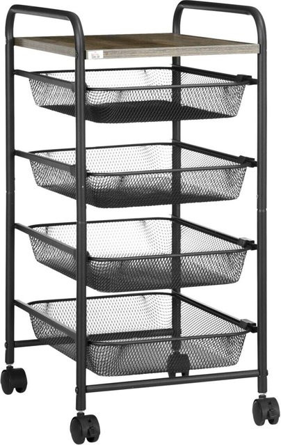 HOMCOM Rollwagen in Schwarz aus Spanplatte und Metall, modern und matt, B/H/L: 31 x 41,5 x 66 cm - Bild 1