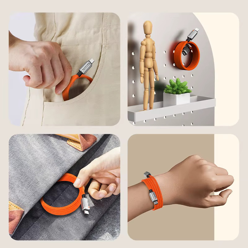 CABLETIME Magnetisches USB-C-Kabel mit 240W Schnellladefunktion in Schwarz und Orange für MacBook, Laptop und Smartphone - Bild 3