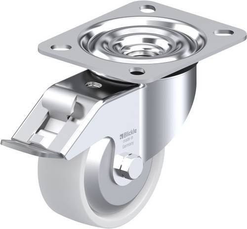 Blickle Lenkrolle LE-PO 80KA-FI-FA mit Feststeller, Rad-Durchmesser: 80 mm, Tragfähigkeit: 150 kg, Farbe: Silber/Weiß - Bild 1