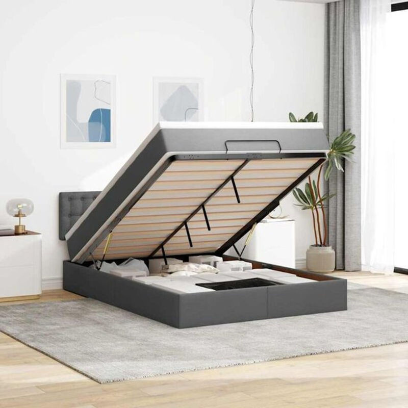 vidaxl Polsterbett Ottomane mit Matratze und LED-Beleuchtung in Grau/Anthrazit, B/T/H: 140 x 190 x 88 cm - Bild 1