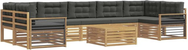 vidaXL Outdoor-Sofagarnitur 8-teilig aus Massivholz Akazie in Weiß und Anthrazit mit Polstern und Armlehnen - Bild 1