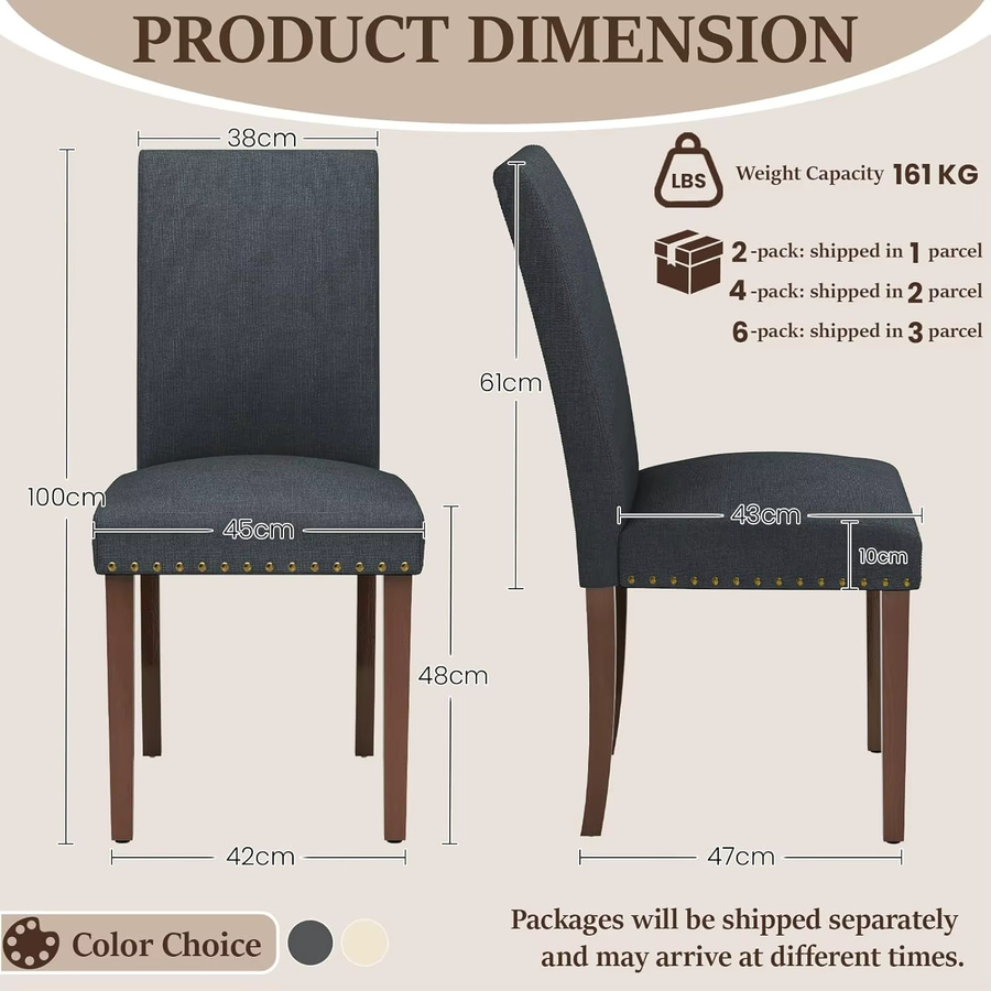 Gepolsterte Esszimmerstühle im Tufted Parsons Design mit Nagelkopf-Verzierung und Massivholzbeinen in Beige - Bild 2