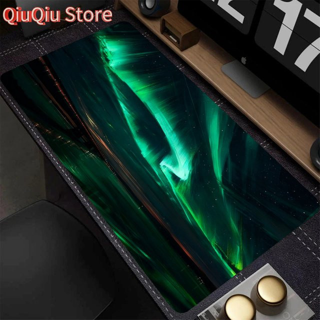 Potdemiel Aurora-Mauspad in Grün mit Naturlandschaft, rutschfeste Schreibtischunterlage für Gaming und Tastatur, B/T: 90 x 40 cm - Bild 1
