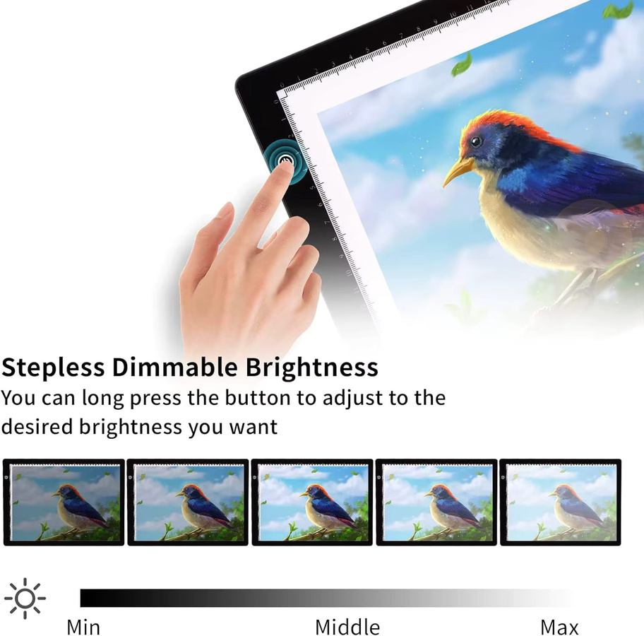 Kobaiban A4 Lichtbox Schwarz – Tragbares Dimmbares Lichtpad zum Zeichnen mit 4 Clips und USB-C Anschluss - Bild 2