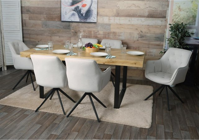 6er-Set MCW Esszimmerstühle L80 mit Armlehnen, drehbar, Polsterstühle aus Stoff und Metall in Beige - Bild 2