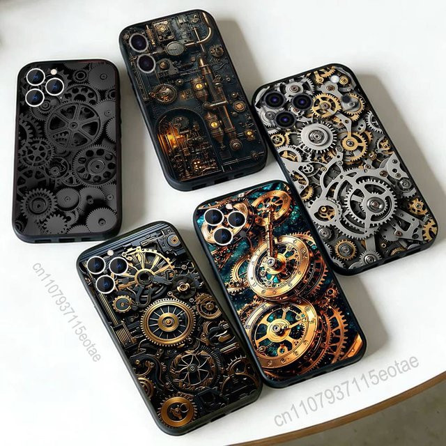 Steampunk-Getriebe-Mechanik Handyhülle für Apple iPhone 11 bis 17 Pro Max Plus Air Mini in Schwarz - Bild 1
